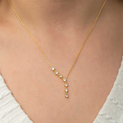 Gold Plated Zircon Row Stone Women's Silver Necklace