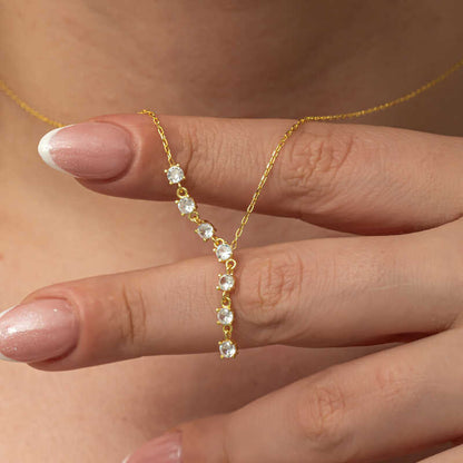 Gold Plated Zircon Row Stone Women's Silver Necklace