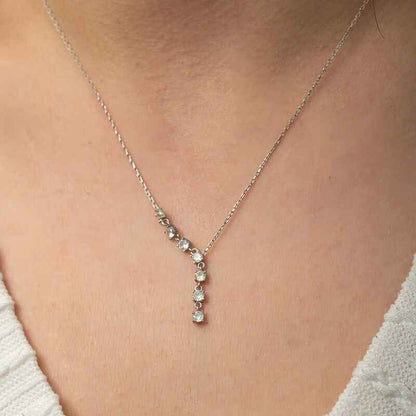 Zircon Row Stone Women's Silver Necklace