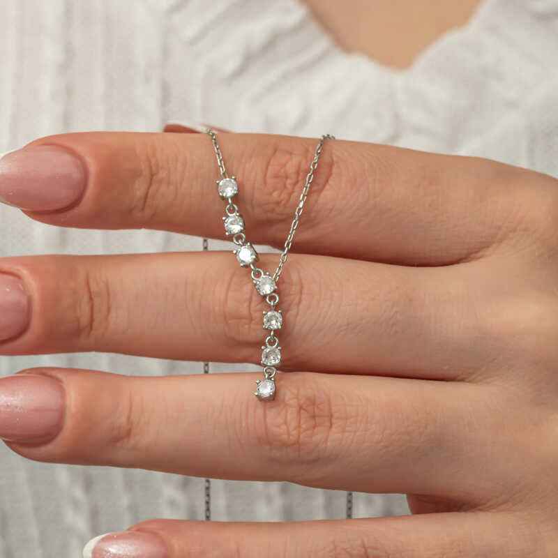 Zircon Row Stone Women's Silver Necklace