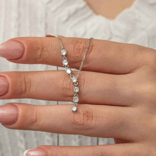 Zircon Row Stone Women's Silver Necklace