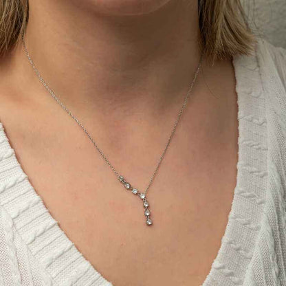 Zircon Row Stone Women's Silver Necklace
