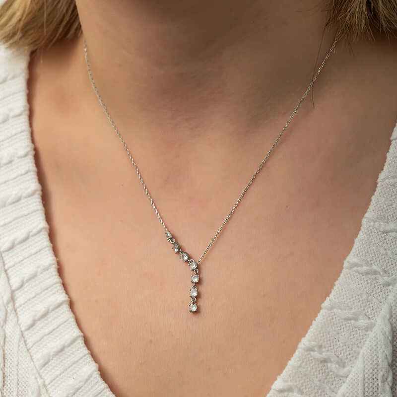Zircon Row Stone Women's Silver Necklace