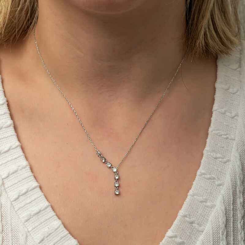 Zircon Row Stone Women's Silver Necklace
