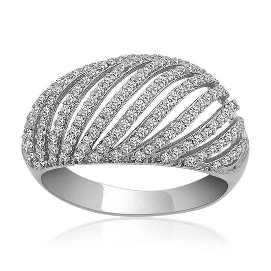 Zircon Stone Domed Women's Silver Ring