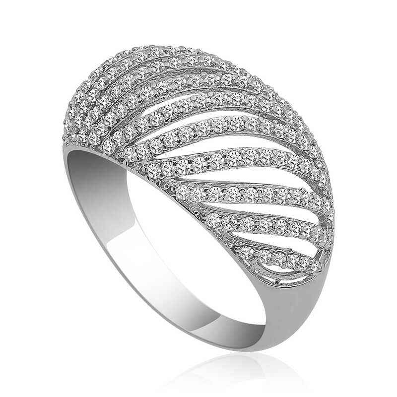 Zircon Stone Domed Women's Silver Ring