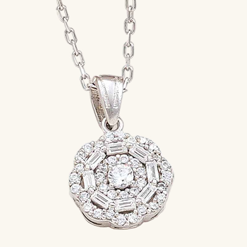 Zircon Stone Flower Women's Silver Necklace