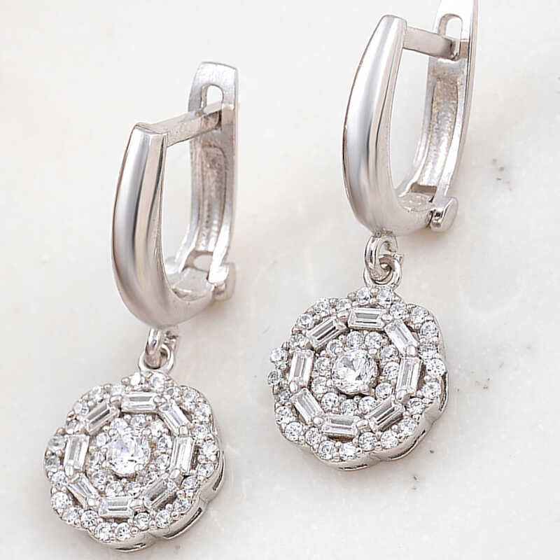 Zircon Flower Women's Silver Earrings