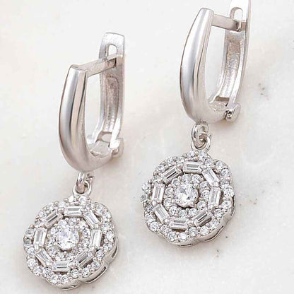 Zircon Flower Women's Silver Earrings