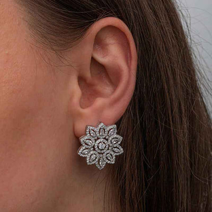 Zircon Flower Stone Women's Silver Earrings