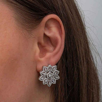 Zircon Flower Stone Women's Silver Earrings