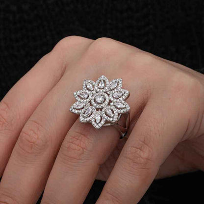 Zircon Stone Flower Women's Silver Set