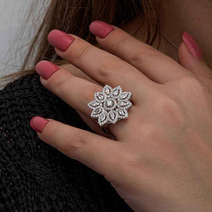 Zircon Stone Flower Women's Silver Set