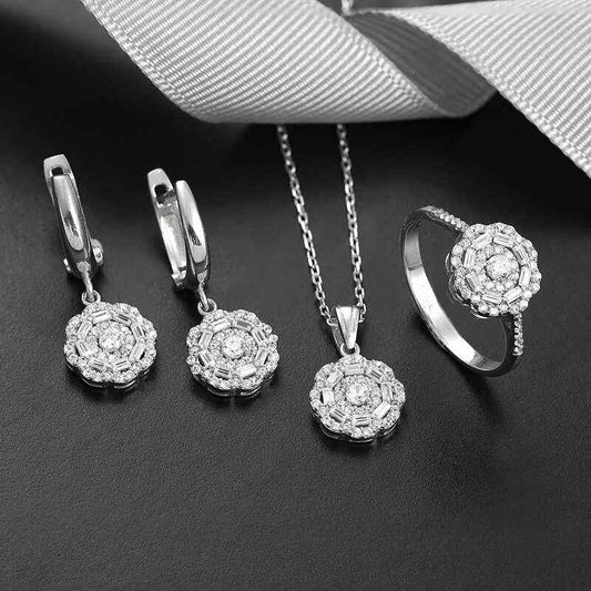 Zircon Flower Women's Silver Set