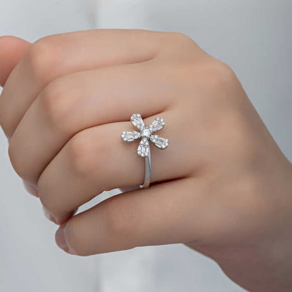 Zirkon Blume Damen Silber Ring