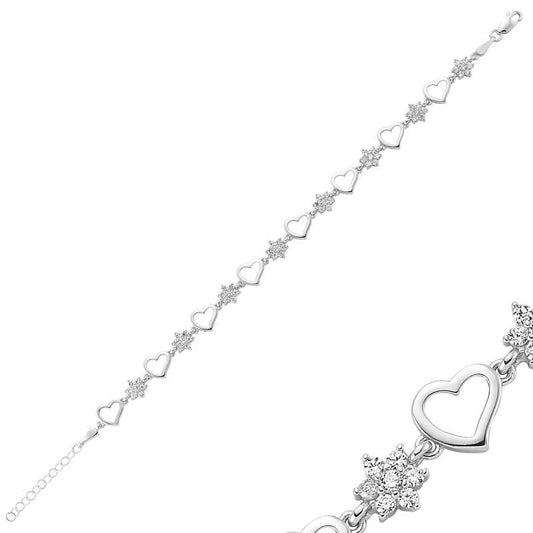 Flower Heart Women's Silver Bracelet