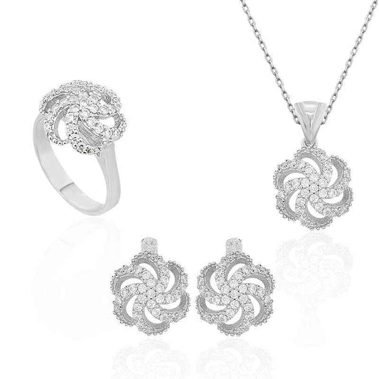 Flower Pattern Women's Silver Set