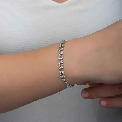 Zircon Stone Double Row Women's Silver Bracelet