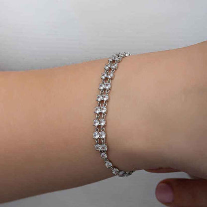 Zircon Stone Double Row Women's Silver Bracelet