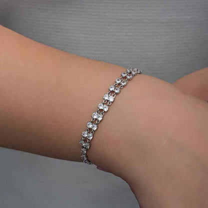 Zircon Stone Double Row Women's Silver Bracelet