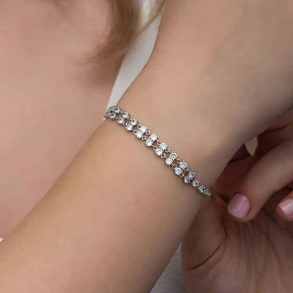 Zircon Stone Double Row Women's Silver Bracelet