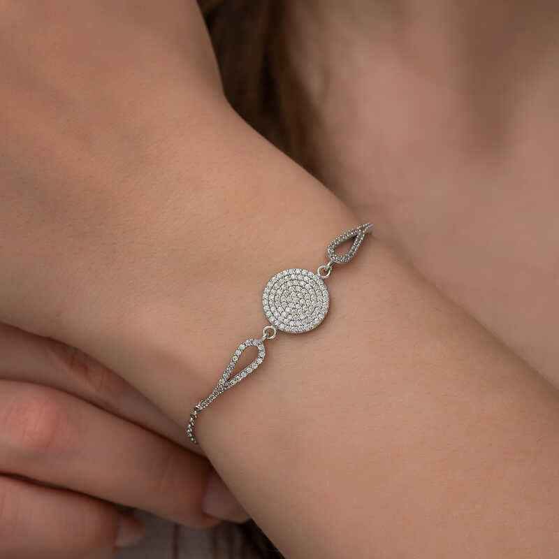 Zircon Stone Circle Silver Bracelet