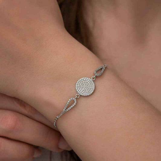 Zircon Stone Circle Silver Bracelet
