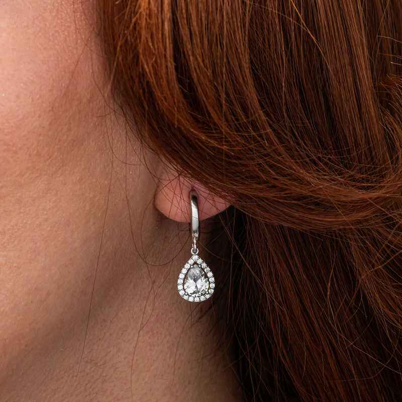White Zircon Stone Drop Women's Silver Set
