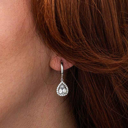 White Zircon Stone Drop Women's Silver Set