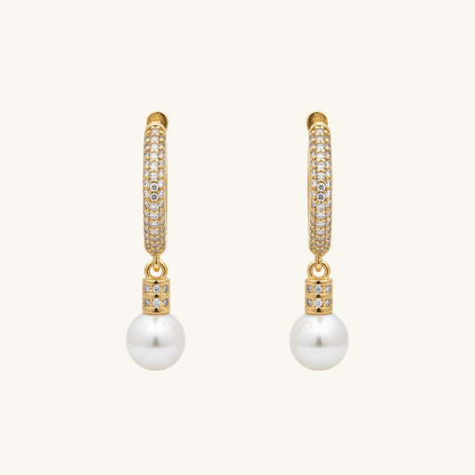Gold Plated Zircon Stone Pearl Hoop Silver Earrings