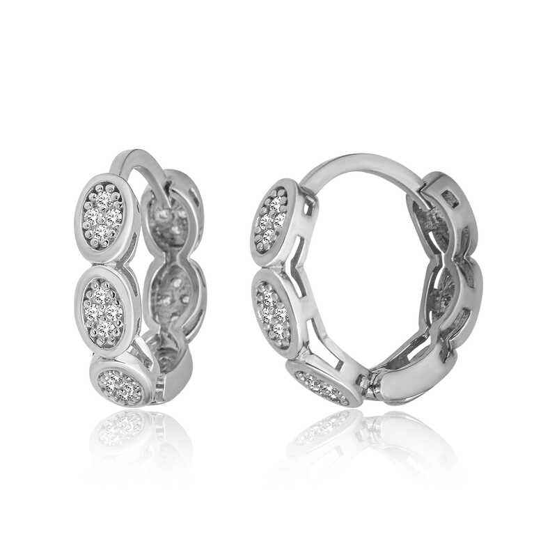 Zircon Stone Hoop Women's Silver Earrings