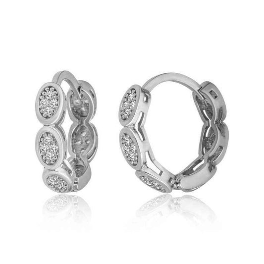 Zircon Stone Hoop Women's Silver Earrings