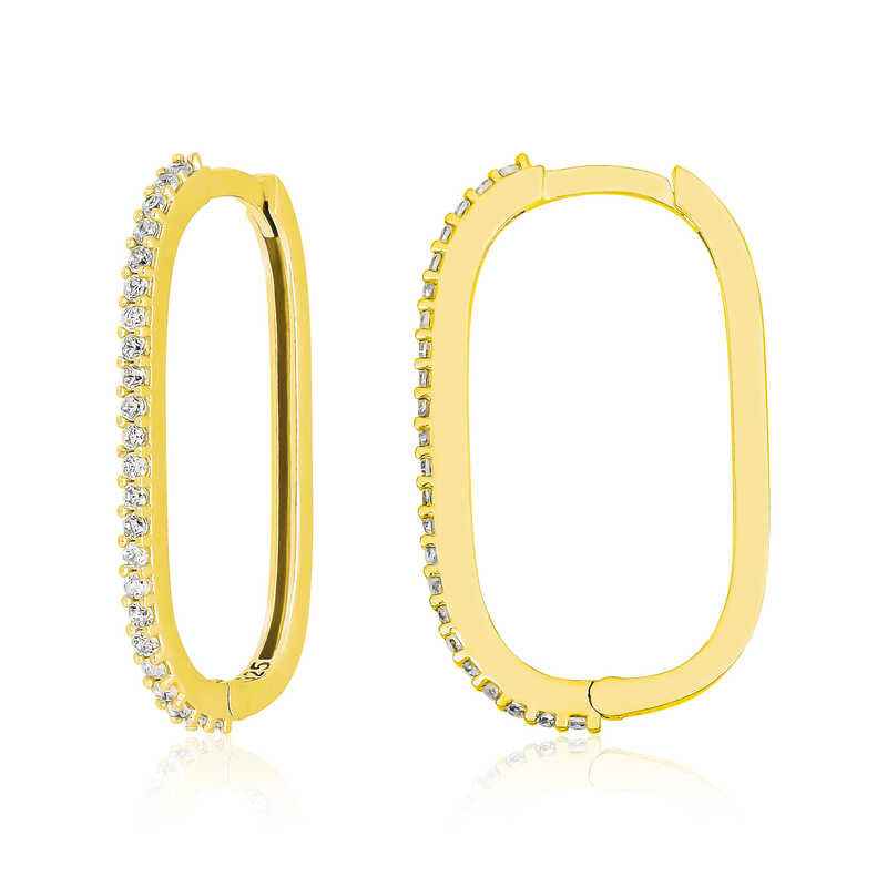 Zircon Stone Hoop Women's Silver Earrings