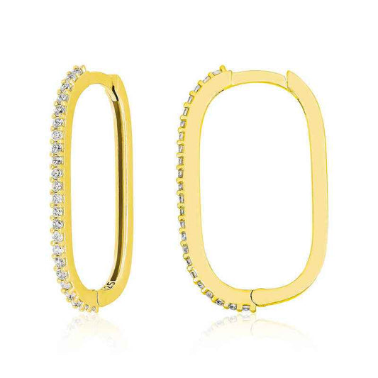 Zircon Stone Hoop Women's Silver Earrings
