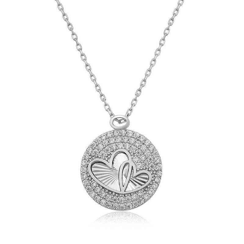 Zircon Stone Two Heart Women's Silver Necklace