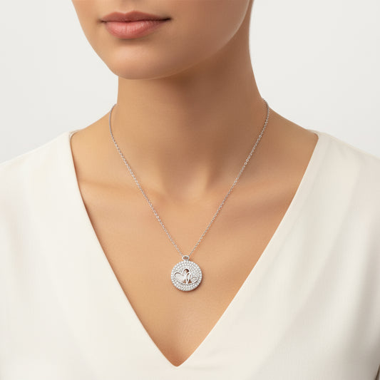 Zircon Stone Two Heart Women's Silver Necklace