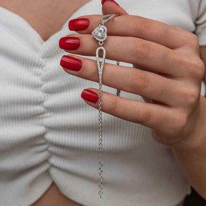 Zircon Stone Heart Women's Silver Bracelet