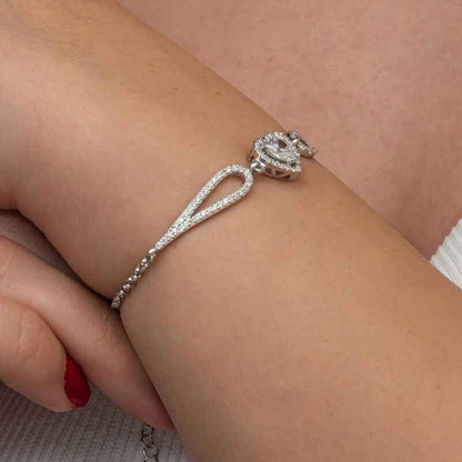 Zircon Stone Heart Women's Silver Bracelet