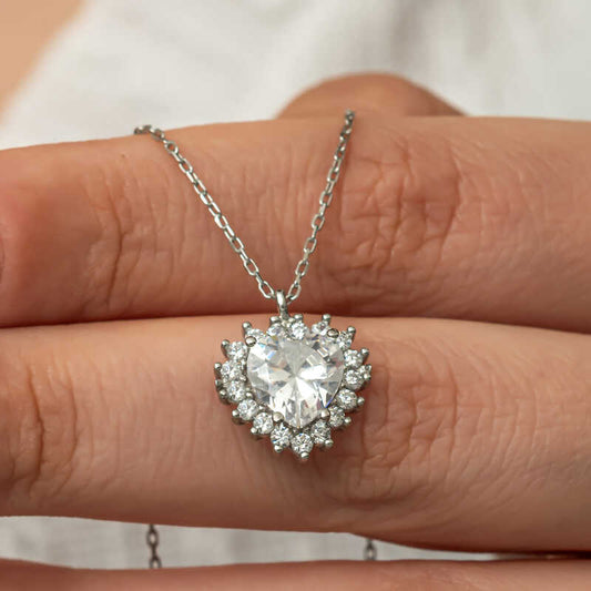 Zircon Stone Heart Women's Silver Necklace
