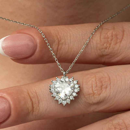 Zircon Stone Heart Women's Silver Necklace