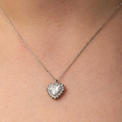 Zircon Stone Heart Women's Silver Necklace