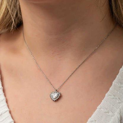 Zircon Stone Heart Women's Silver Necklace