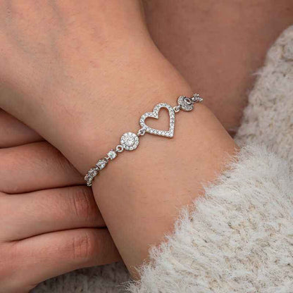 Zircon Stone Heart Women's Silver Bracelet