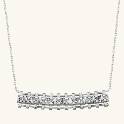 Zircon Stone Square Bar Women's Silver Necklace