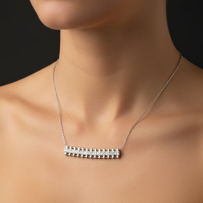 Collier en argent pour femme avec barre carrée en pierre de zircon