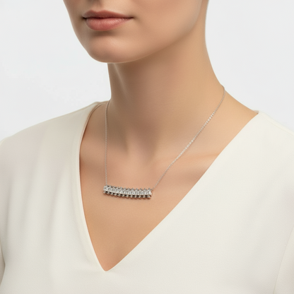 Zirkon Stein Square Bar Damen Silber Halskette