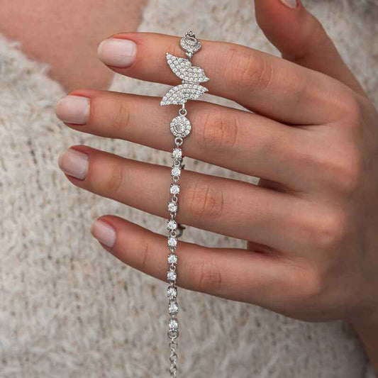 Zircon Stone Butterfly Women's Silver Bracelet