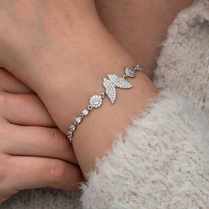 Zircon Stone Butterfly Women's Silver Bracelet