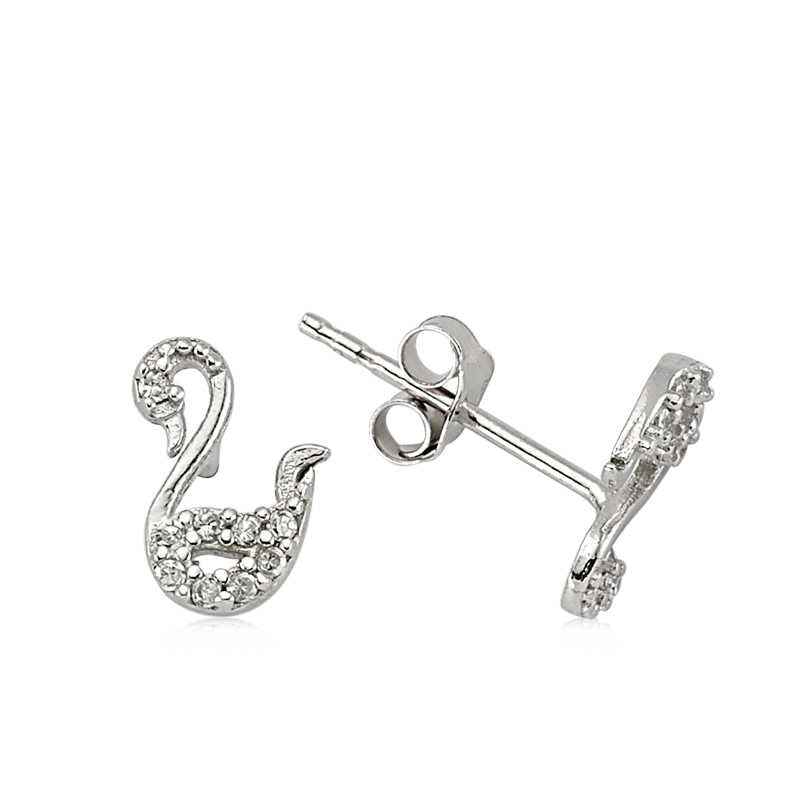 Swan Stud Silver Earrings