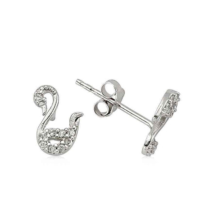 Swan Stud Silver Earrings